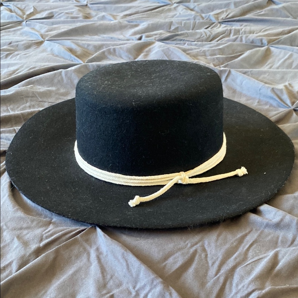 Black Wide Brim Hat with Cream Band